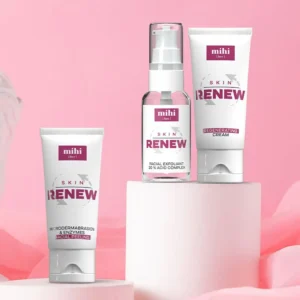 Kit peeling visage complet Skin Renew de MIHI avec exfoliant 20% acides, neutralisant et crème régénératrice.