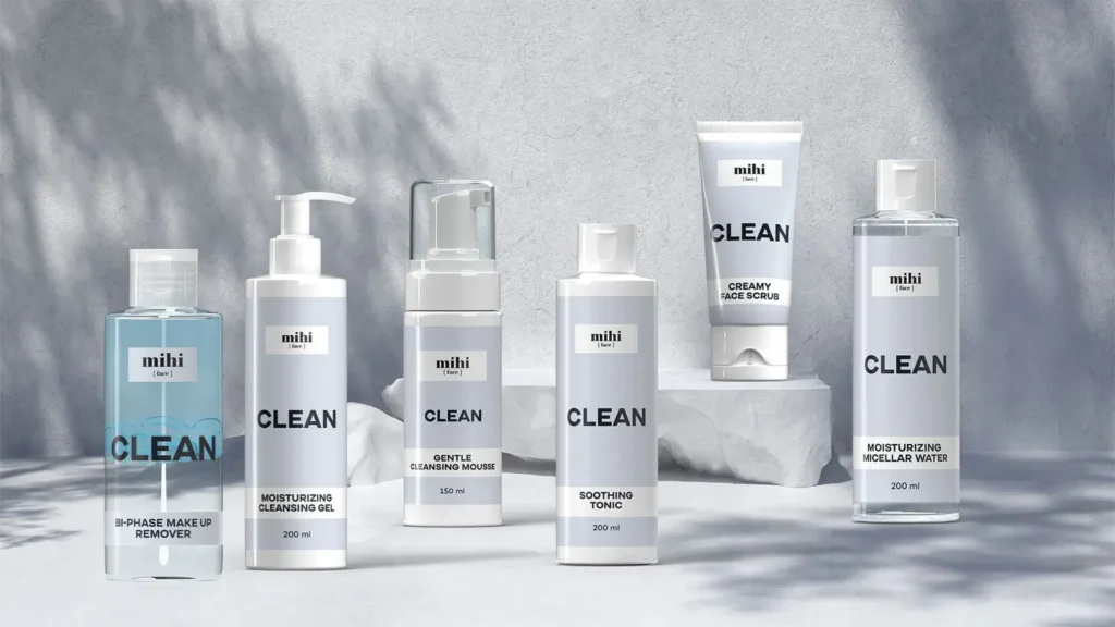 Guide sur la beauté responsable avec des produits cosmétiques clean et naturels Mihi posés sur une feuille verte.