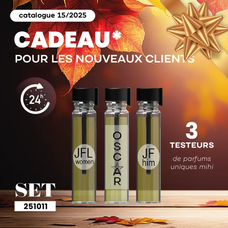 Cadeau **MIHI nouveau client** : 3 échantillons de parfums exclusifs gratuits (Offre 24h).