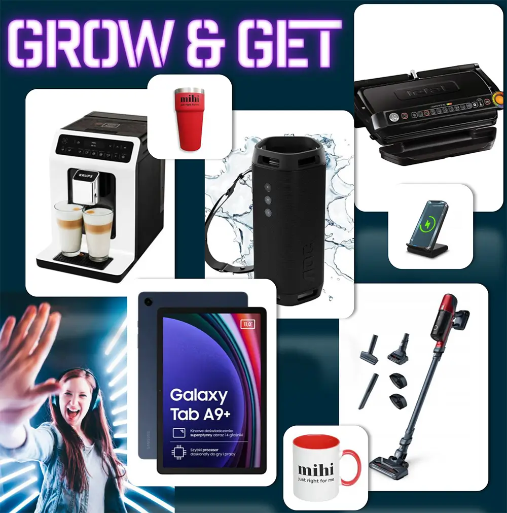 Exemples de cadeaux high-tech et électroménager à gagner avec le programme **MIHI Grow and Get**