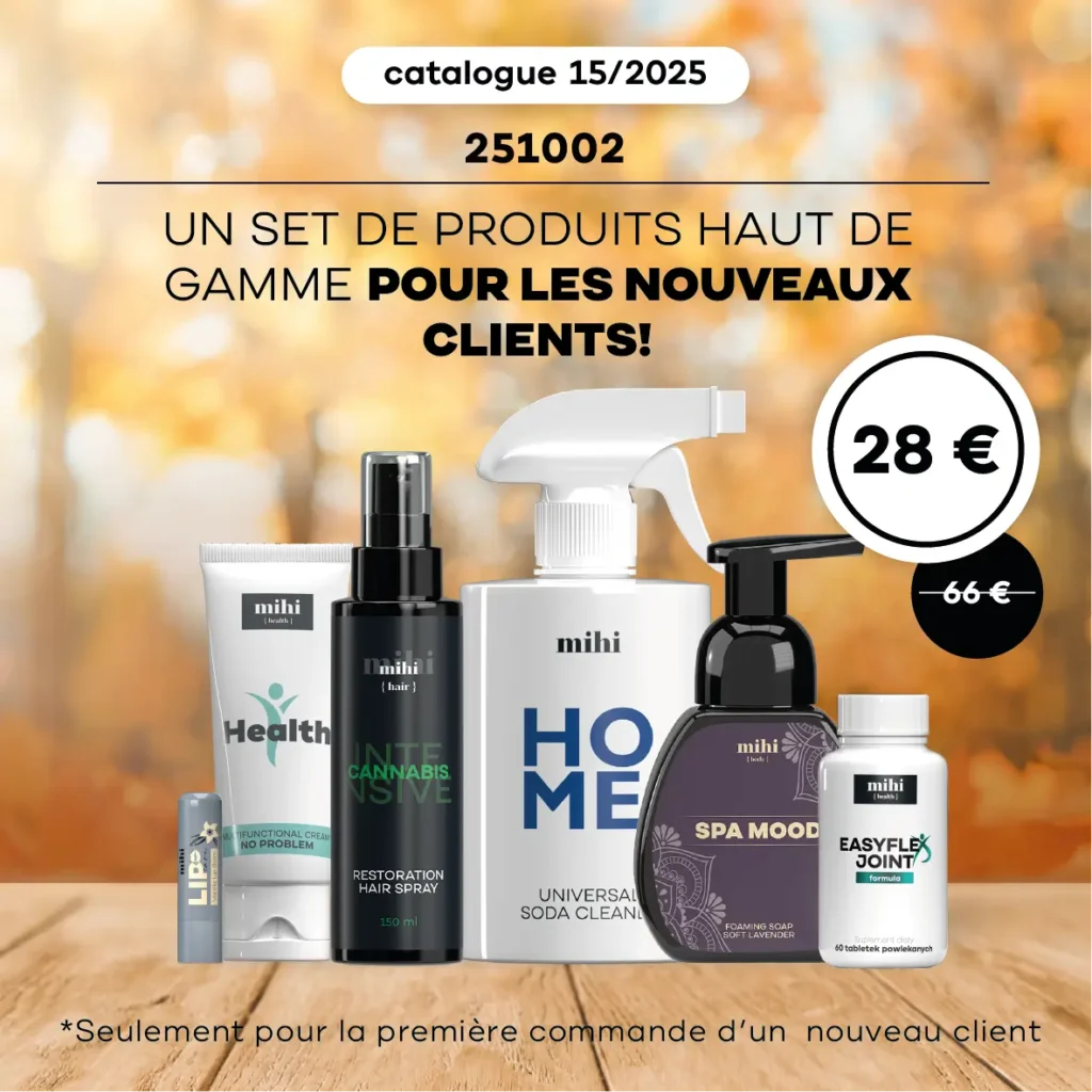 Kit de bienvenue **MIHI nouveau client** (251002) avec 6 produits stars à prix réduit (-57%).