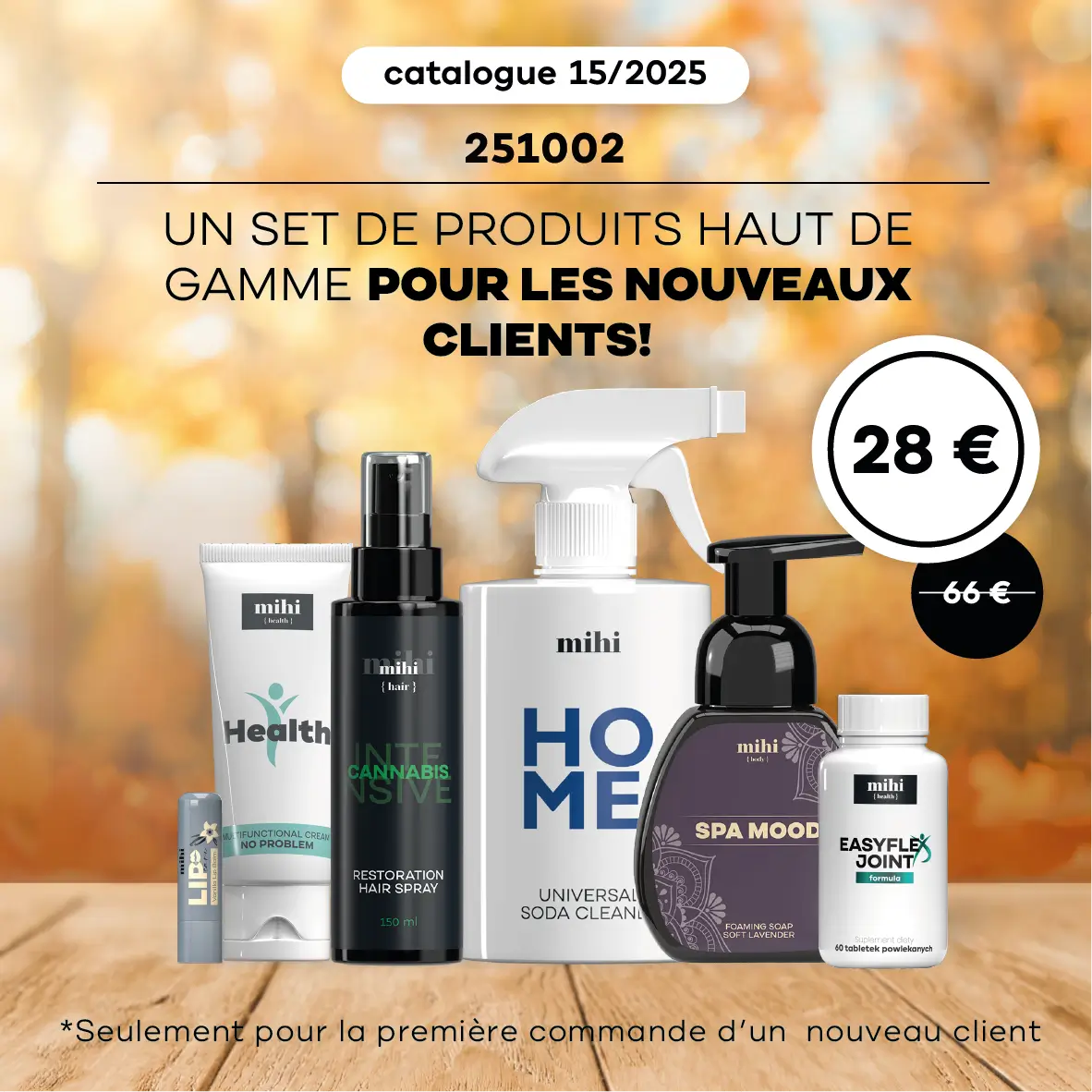 Kit de bienvenue **MIHI nouveau client** (251002) avec 6 produits stars à prix réduit (-57%).
