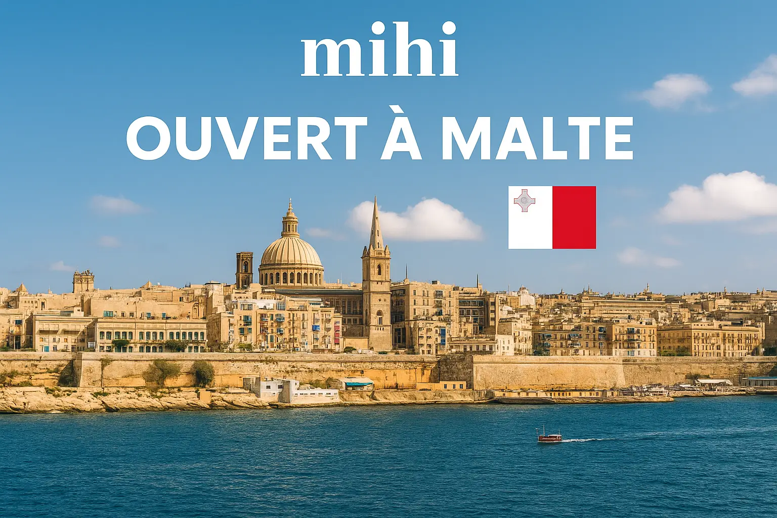 Carte de Malte avec le logo Mihi et des produits de beauté, symbolisant l'expansion de Mihi à Malte.