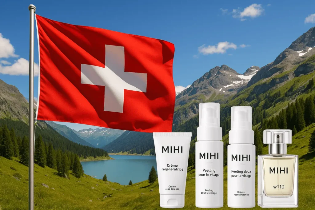 Bannière annonçant l'arrivée de Mihi Suisse avec des produits.
