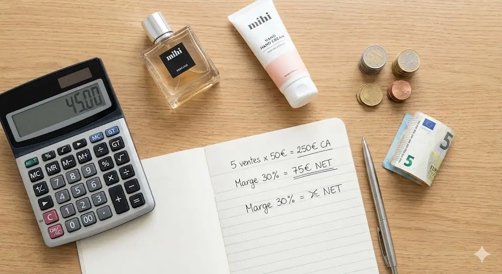 Simulation pour savoir combien on gagne VDI chez Mihi avec une calculatrice.