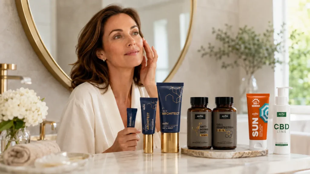 Routine anti âge 40 ans : le secret de la méthode globale In and Out avec les soins Mihi.
