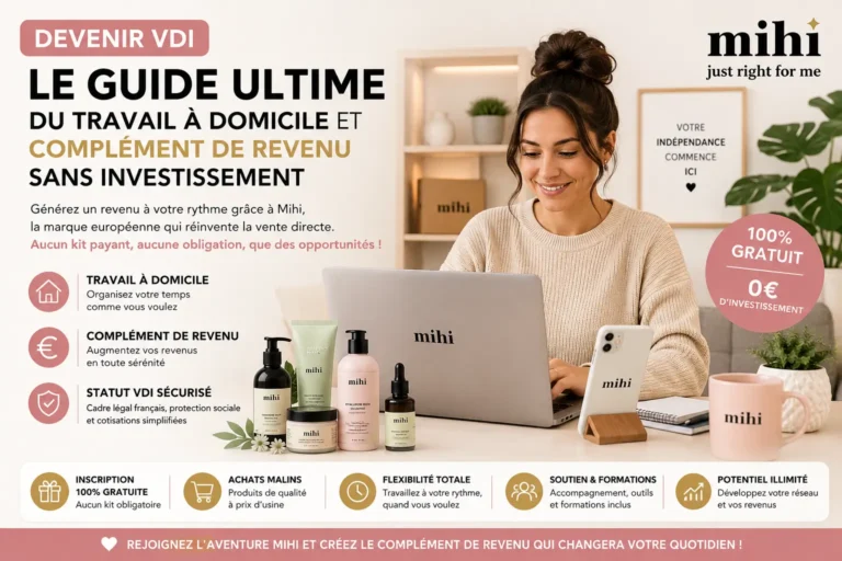 Devenir VDI avec Mihi : travail à domicile, complément de revenu sans investissement et activité flexible en ligne.