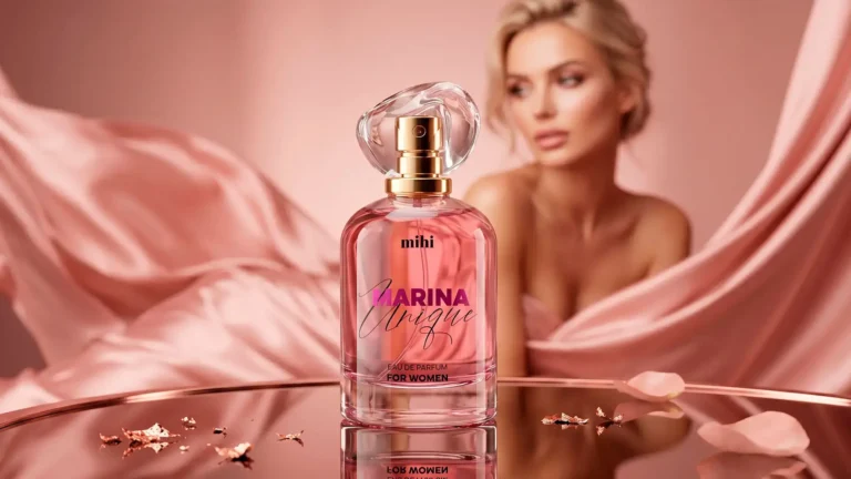 Flacon du parfum unique marina mihi sur un fond élégant