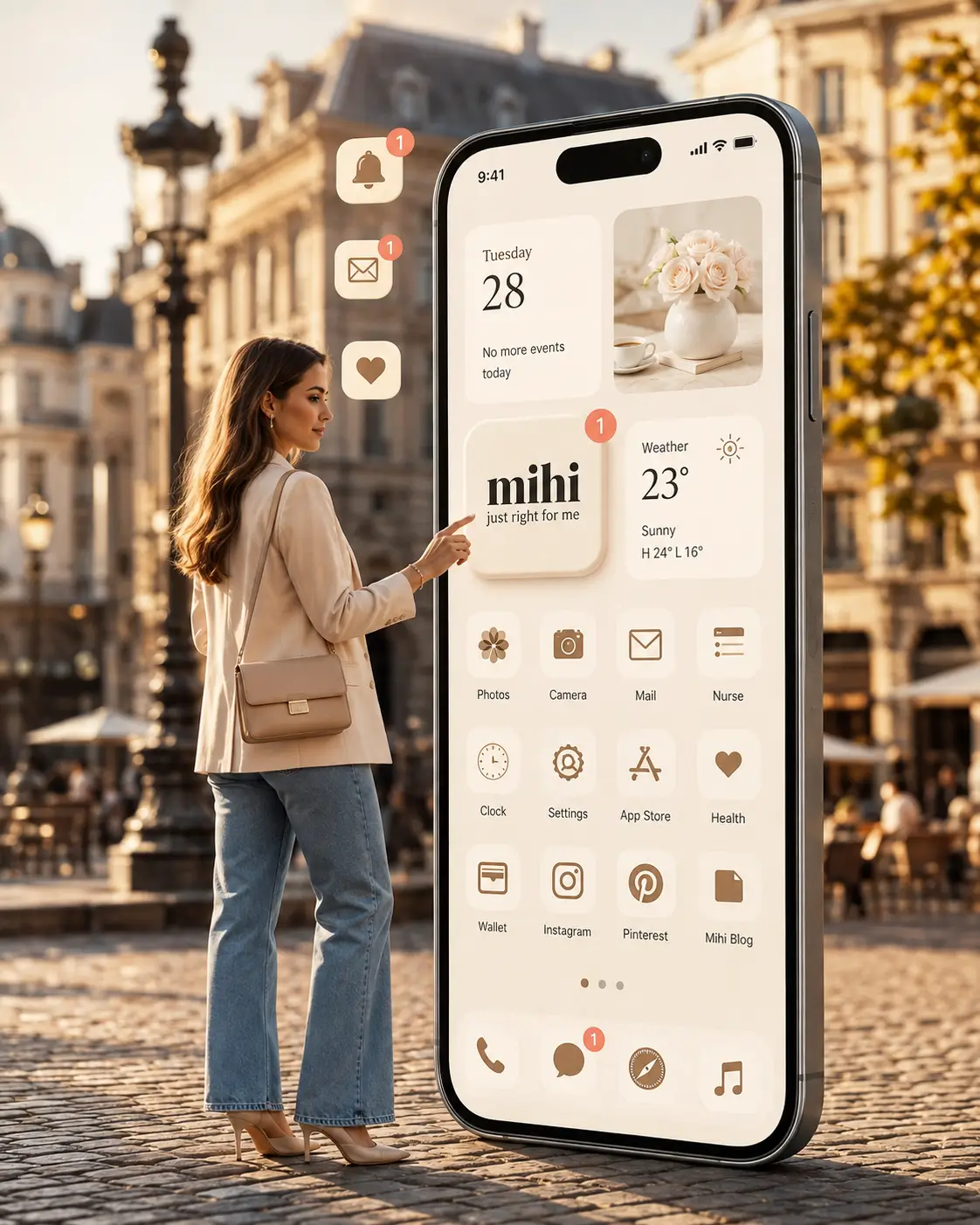 Application Mihi sur smartphone avec accès rapide et notifications